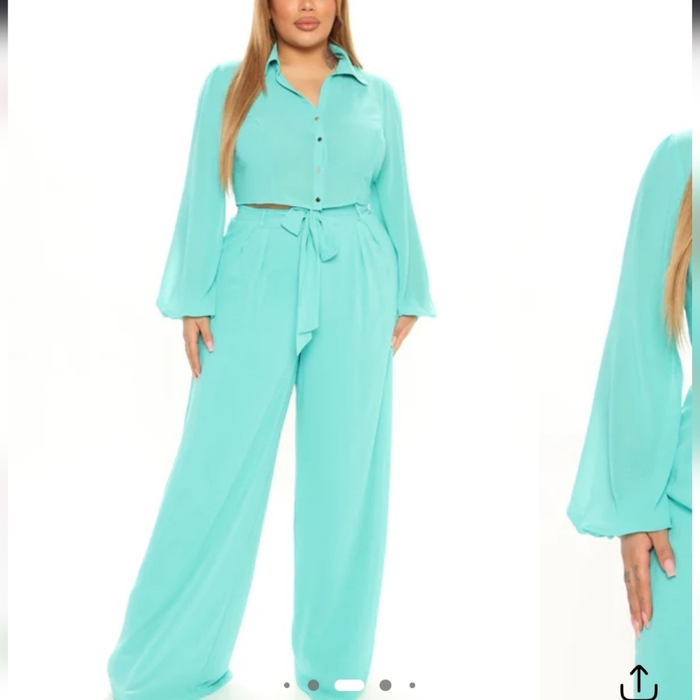 NWT FASHION NOVA AQUA PANTS SET 2X